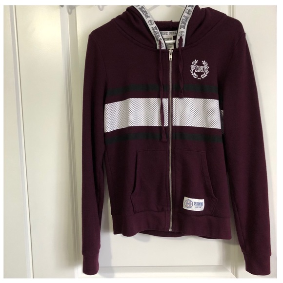 PINK Victoria's Secret Tops - VICTORIA SECRET PINK BURGUNDY ZIP UP HOODIE